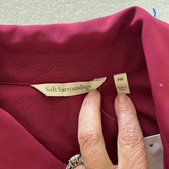 Soft Surroundings Rossini Blouse Layered Sheer Sangria ButtonUp Tunic Women SZPM - Picture 5 of 11